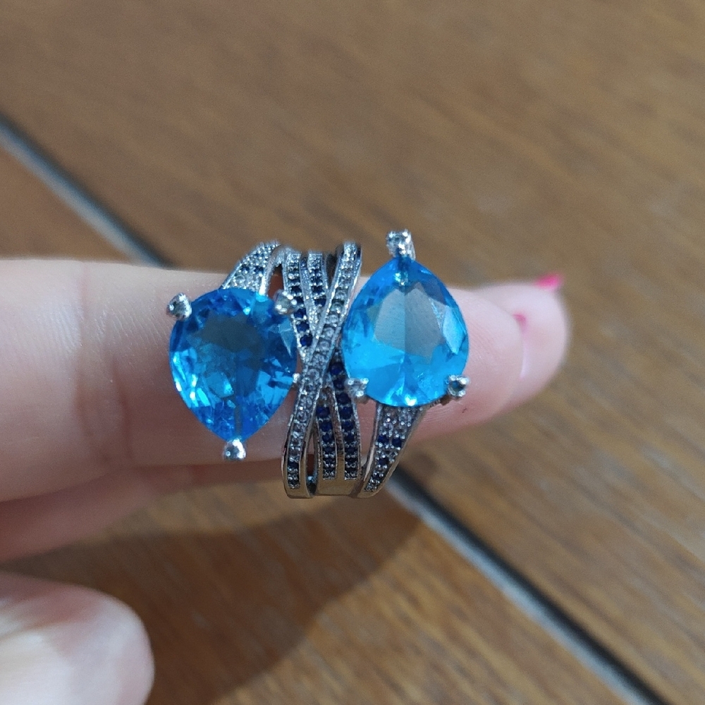 925 Blue Aquamarine Ring